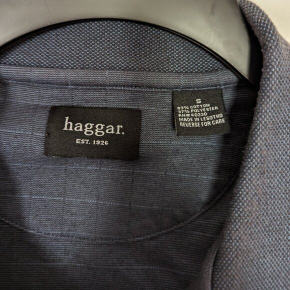 Haggar Men Shirt Short-sleeve Knit Button Neck Pullover Blue Pattern, Size S - Picture 3 of 4